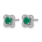 14k White Gold Diamond Square Jackets and 4mm Emerald Stud Earrings