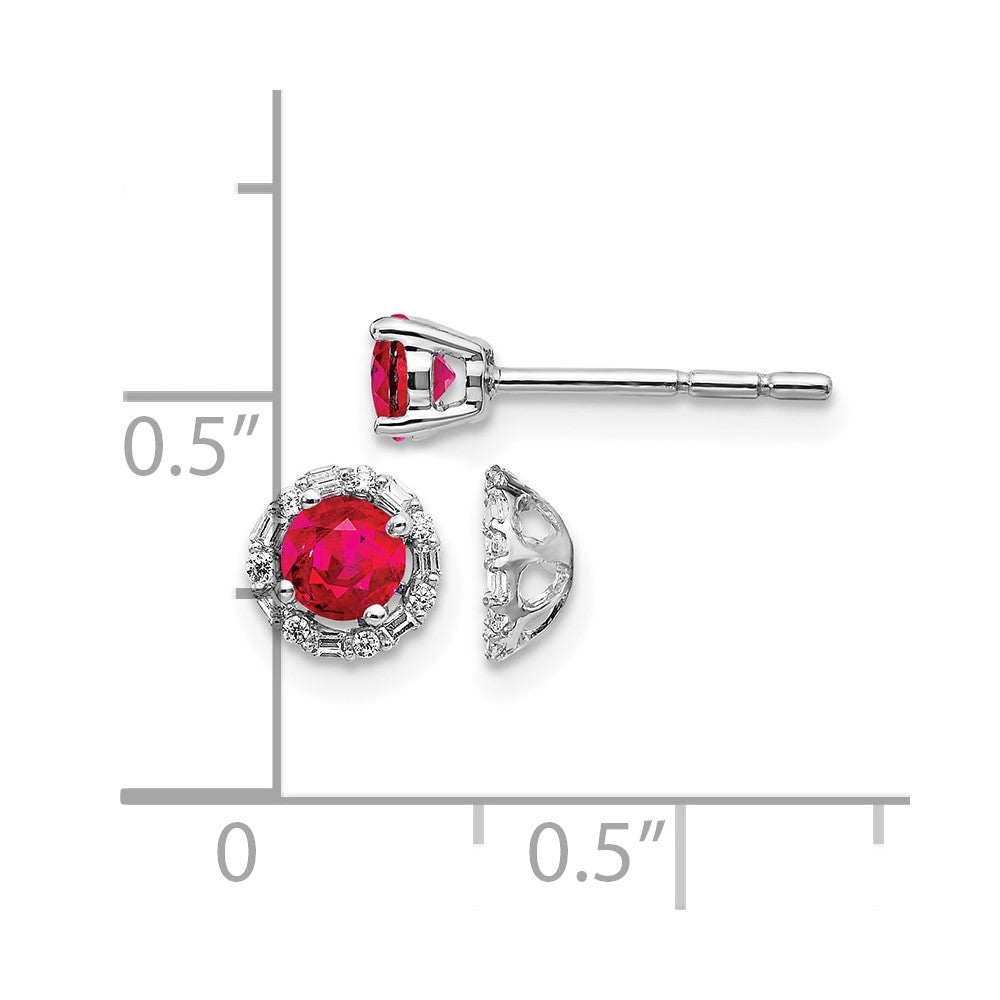14k White Gold Diamond Halo Jackets and 4mm Ruby Stud Earrings