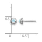 14k White Gold 2.5mm Round Aquamarine Cabochon and Diamond Halo Post Earrings