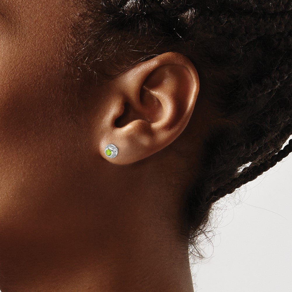 14k White Gold Diamond and Cabochon Peridot Earrings