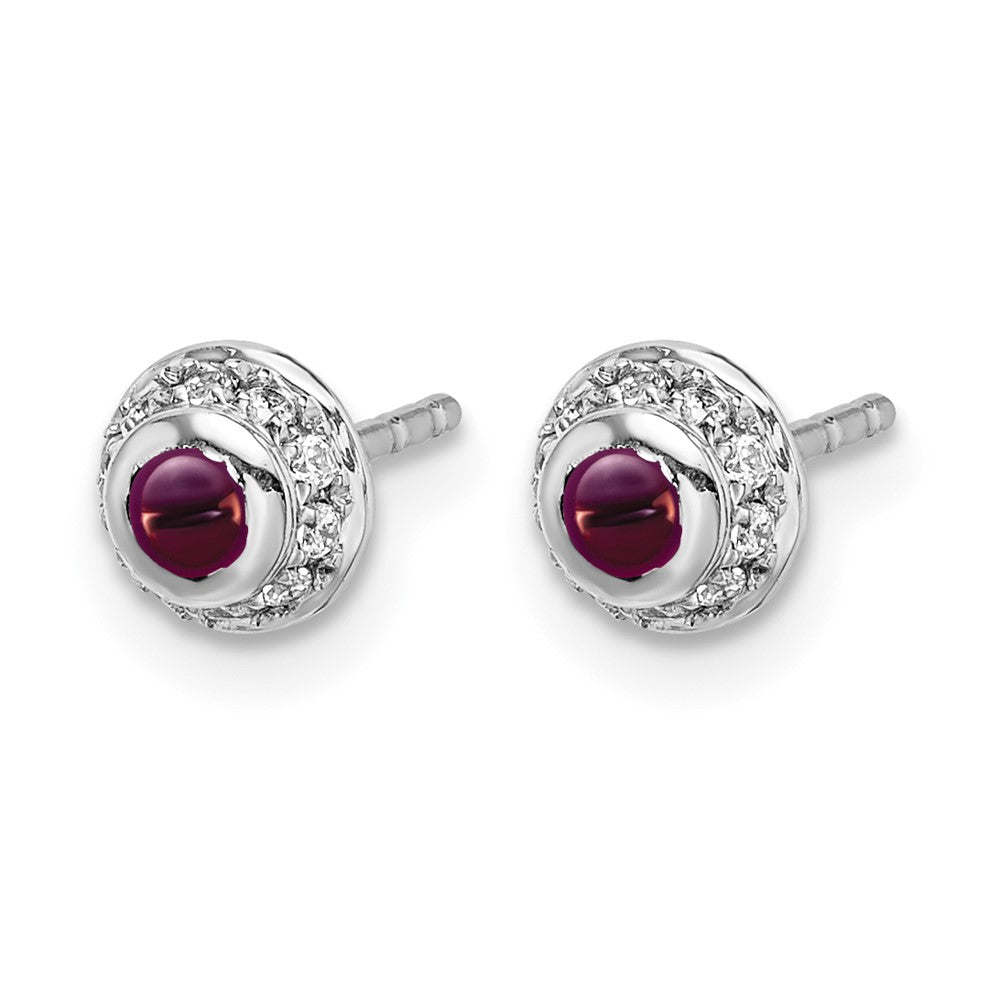 14k White Gold Diamond and Round Rhodolite Garnet Cabochon Post Earrings