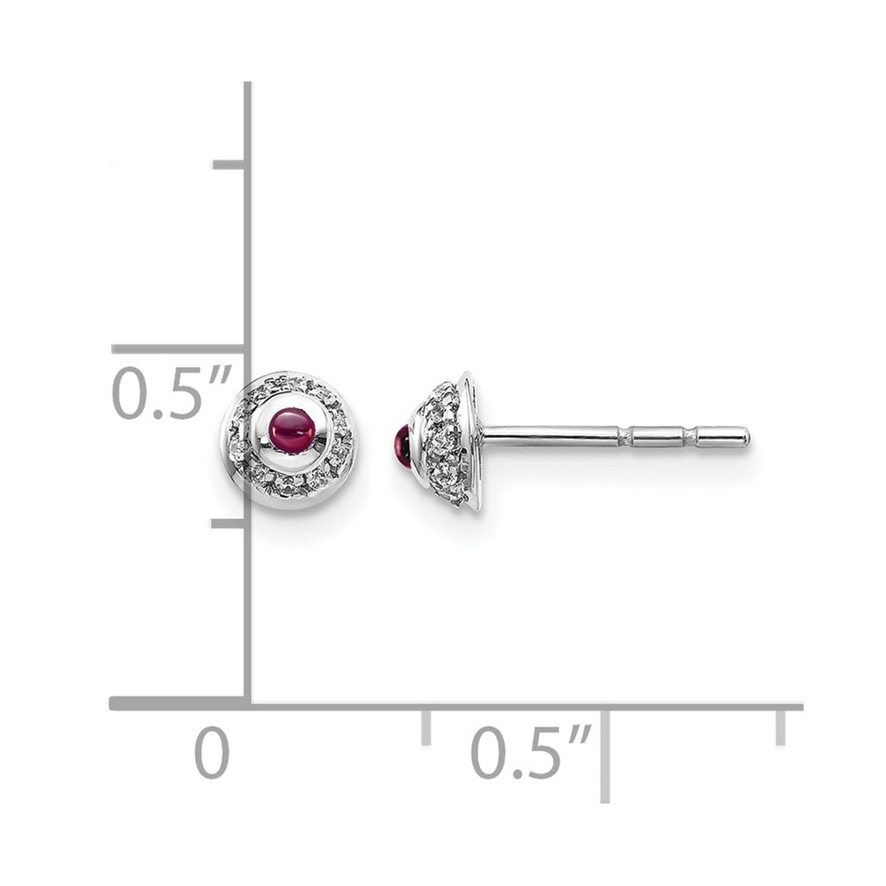 14k White Gold Diamond and Round Rhodolite Garnet Cabochon Post Earrings