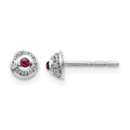 14k White Gold Diamond and Round Rhodolite Garnet Cabochon Post Earrings