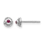 14k White Gold Diamond and Round Rhodolite Garnet Cabochon Post Earrings