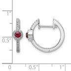 14k White Gold 2.7mm Round Garnet Cabochon and .20 carat Diamond Hinged Hoop Earrings