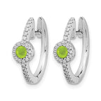 14k White Gold 2.7mm Round Peridot Cabochon and .20 carat Diamond Hinged Hoop Earrings
