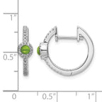 14k White Gold 2.7mm Round Peridot Cabochon and .20 carat Diamond Hinged Hoop Earrings