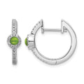 14k White Gold 2.7mm Round Peridot Cabochon and .20 carat Diamond Hinged Hoop Earrings