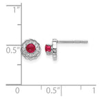 14k White Gold 3mm Round Ruby Cabochon and Diamond Halo Post Earrings