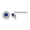 14k White Gold 3mm Round Sapphire Cabochon and Diamond Halo Post Earrings