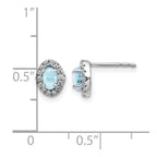 14k White Gold 5x3mm Oval Aquamarine Cabochon and Diamond Halo Post Earrings