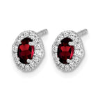 14k White Gold 5x3 Oval Garnet Cabochon and .16 carat Diamond Halo Post Earrings