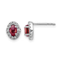 14k White Gold 5x3 Oval Garnet Cabochon and .16 carat Diamond Halo Post Earrings