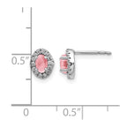 14k White Gold 5x3mm Oval Pink Tourmaline Cabochon and Diamond Halo Post Earrings