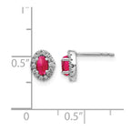 14k White Gold 5x3mm Oval Ruby Cabochon and Diamond Halo Post Earrings