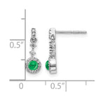 14k White Gold 3mm Round Emerald Cabochon and Diamond Halo Dangle Post Earrings