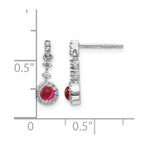 14k White Gold 3mm Round Ruby Cabochon and Diamond Halo Dangle Post Earrings