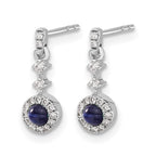 14k White Gold 3mm Round Sapphire Cabochon and Diamond Halo Dangle Post Earrings