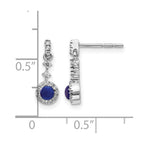 14k White Gold 3mm Round Sapphire Cabochon and Diamond Halo Dangle Post Earrings
