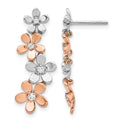 14k Rose and White Gold 1/5 carat Diamond Flowers Dangle Post Earrings