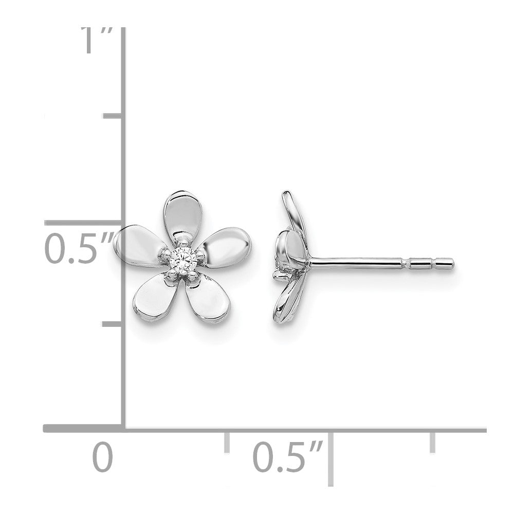 14k White Gold 1/20 carat Diamond Flower Post Earrings