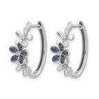 14k White Gold Diamond and Sapphire Floral Oval Hinged Hoop Earrings