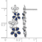 14k White Gold Diamond and Sapphire Floral Dangle Post Earrings