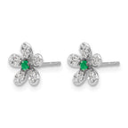 14k White Gold Diamond and Emerald Flower Post Earrings