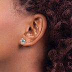 14k White Gold Diamond and Emerald Flower Post Earrings