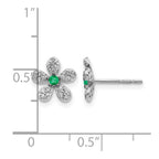 14k White Gold Diamond and Emerald Flower Post Earrings