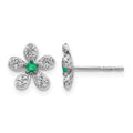 14k White Gold Diamond and Emerald Flower Post Earrings
