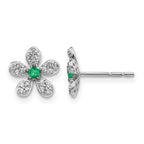 14k White Gold Diamond and Emerald Flower Post Earrings