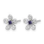 14k White Gold Diamond and Sapphire Flower Post Earrings