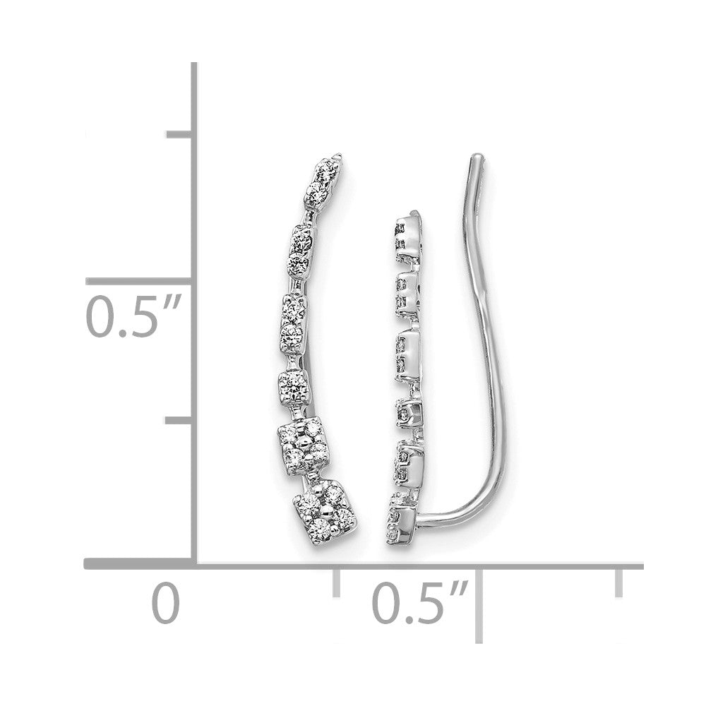 14k White Gold 1/6 carat Diamond Graduated Ear Climber Earrings