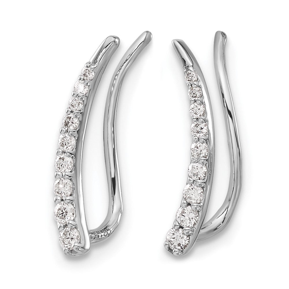 14k White Gold 1/6 carat Diamond Graduated Ear Climber Earrings
