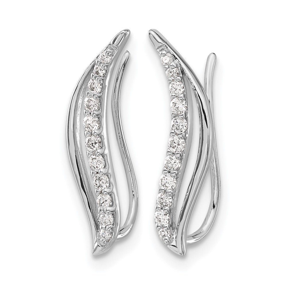 14k White Gold 1/4 carat Diamond Wave Ear Climber Earrings