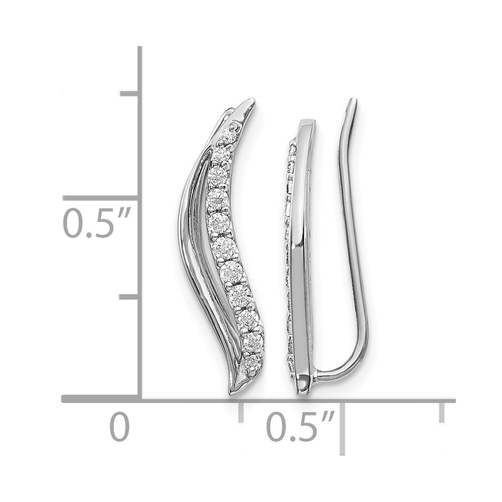 14k White Gold 1/4 carat Diamond Wave Ear Climber Earrings
