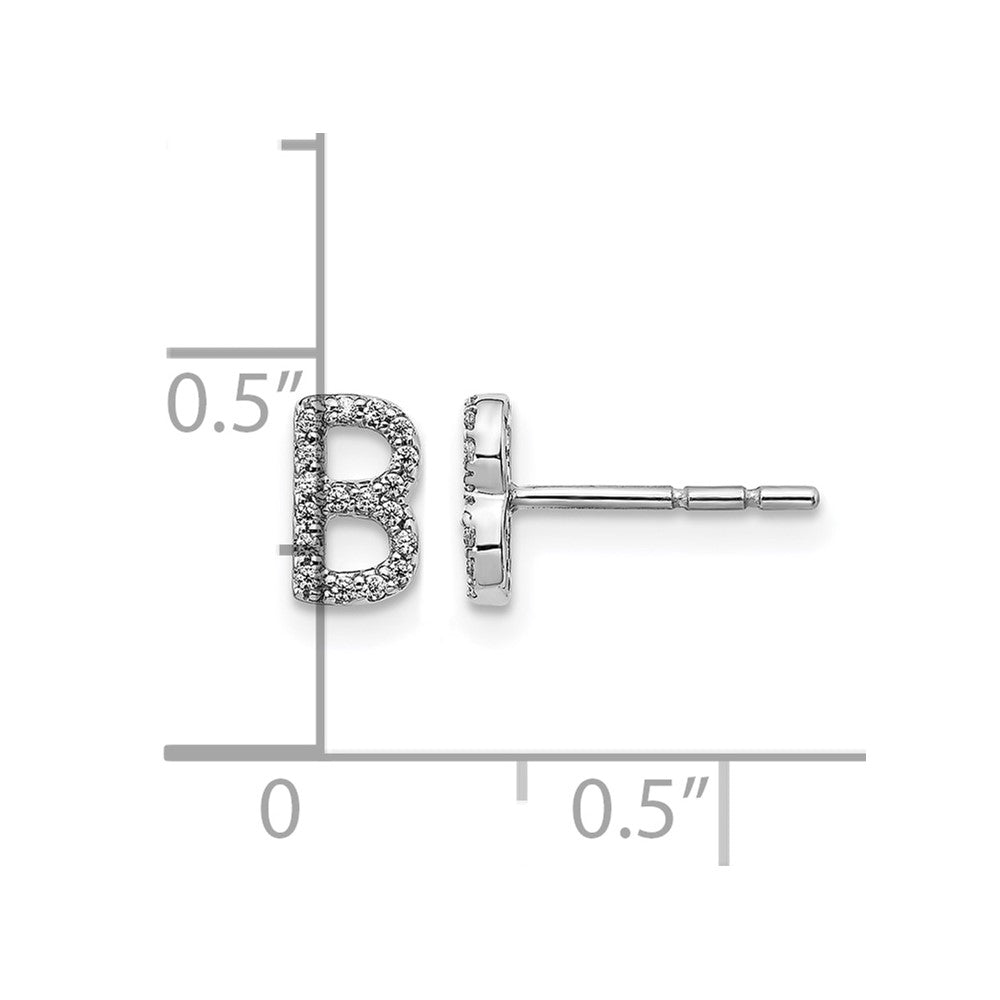 14k White Gold Diamond Initial B Post Earrings