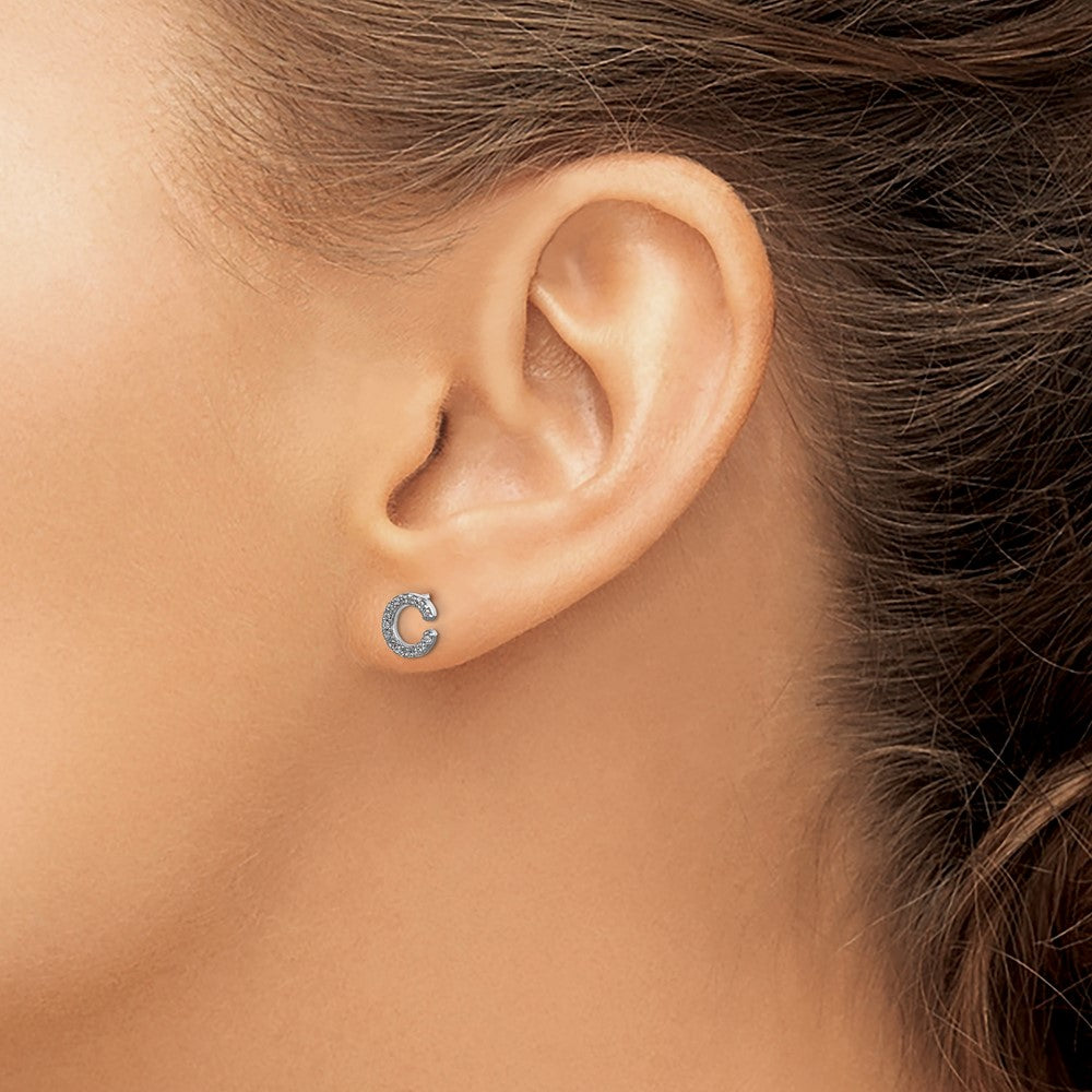 14k White Gold Diamond Initial C Post Earrings