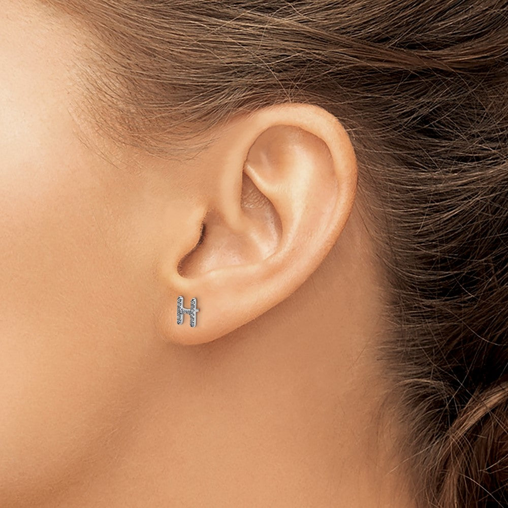 14k White Gold Diamond Initial H Post Earrings