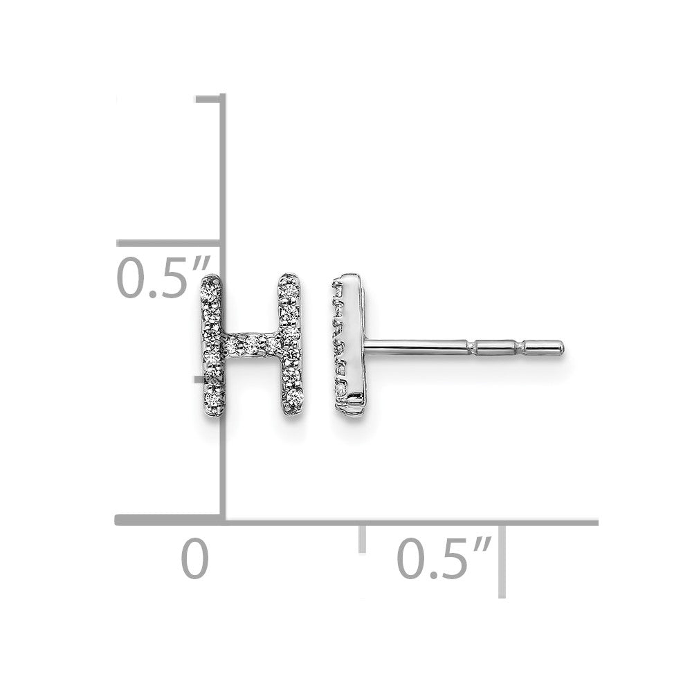 14k White Gold Diamond Initial H Post Earrings