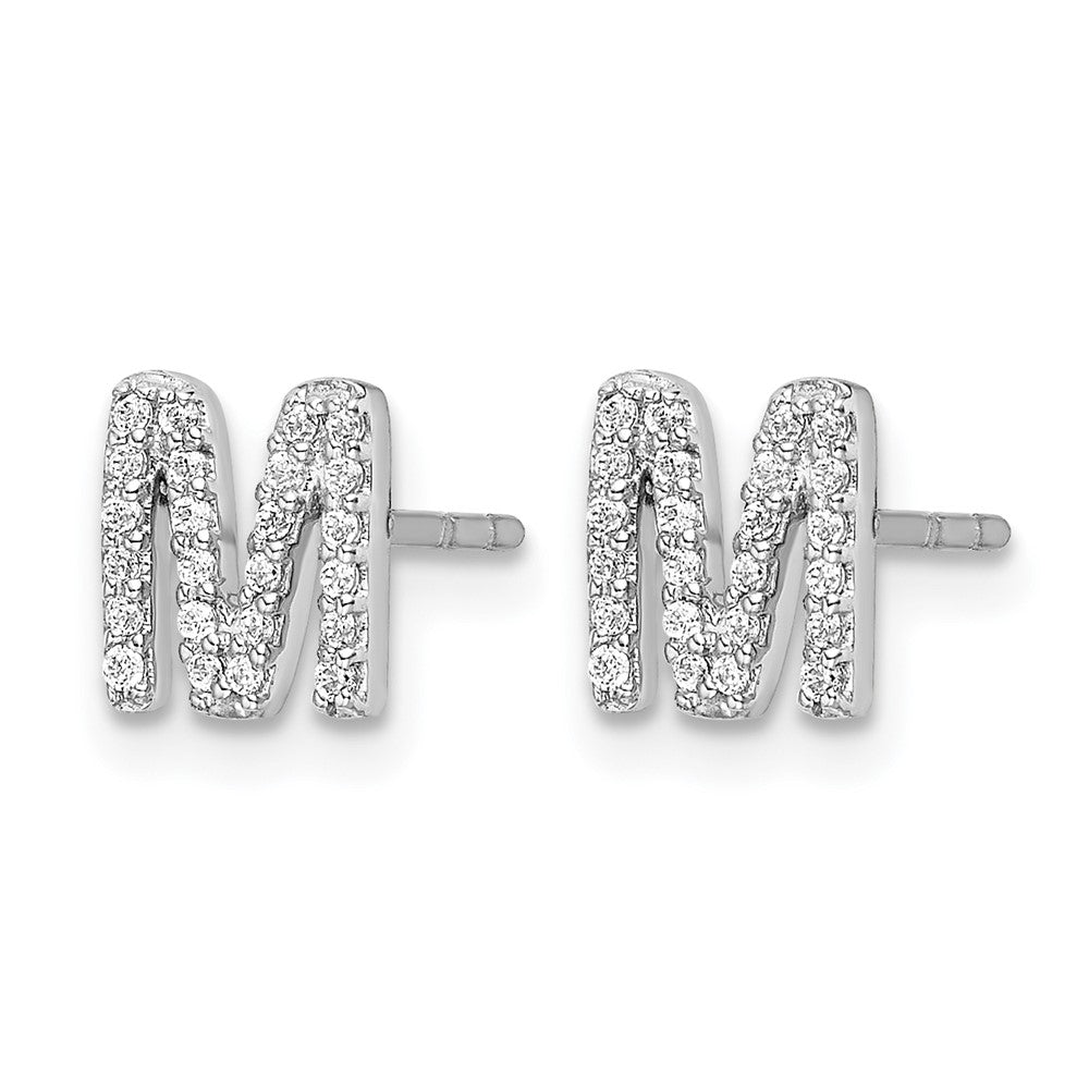 14k White Gold Diamond Initial M Post Earrings