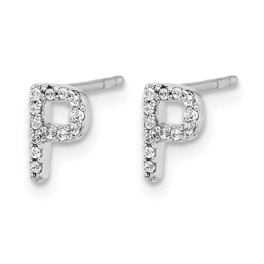14k White Gold Diamond Initial P Post Earrings