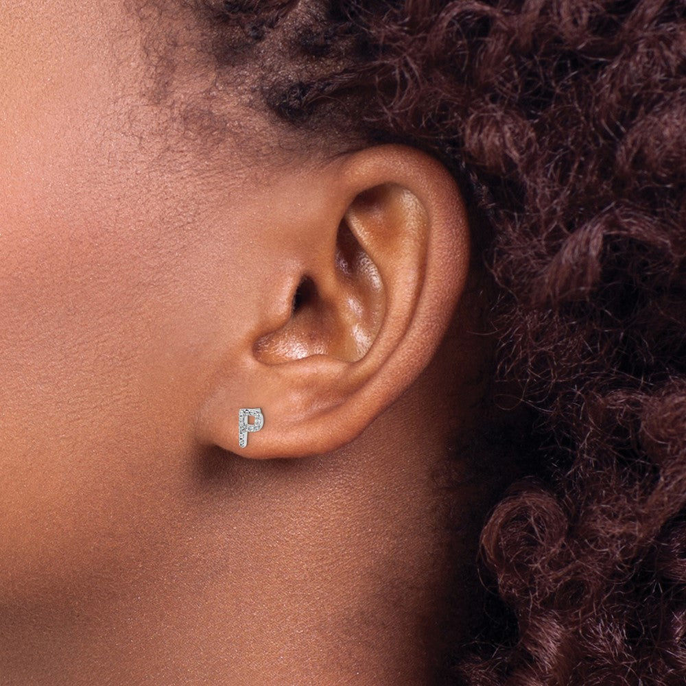 14k White Gold Diamond Initial P Post Earrings