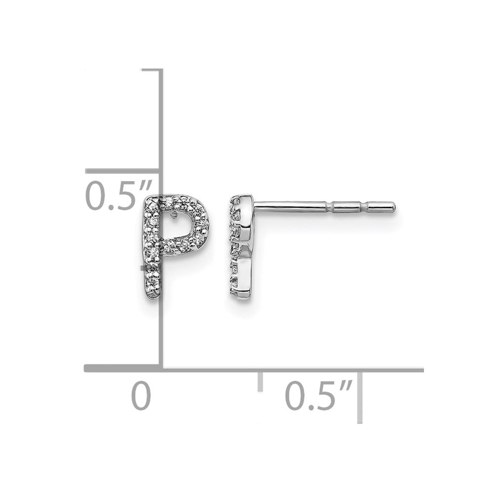 14k White Gold Diamond Initial P Post Earrings