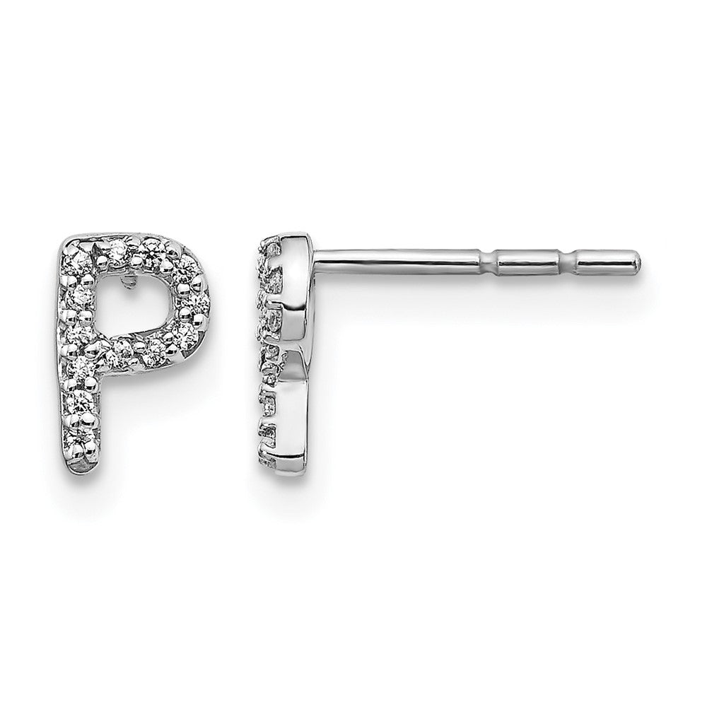 14k White Gold Diamond Initial P Post Earrings
