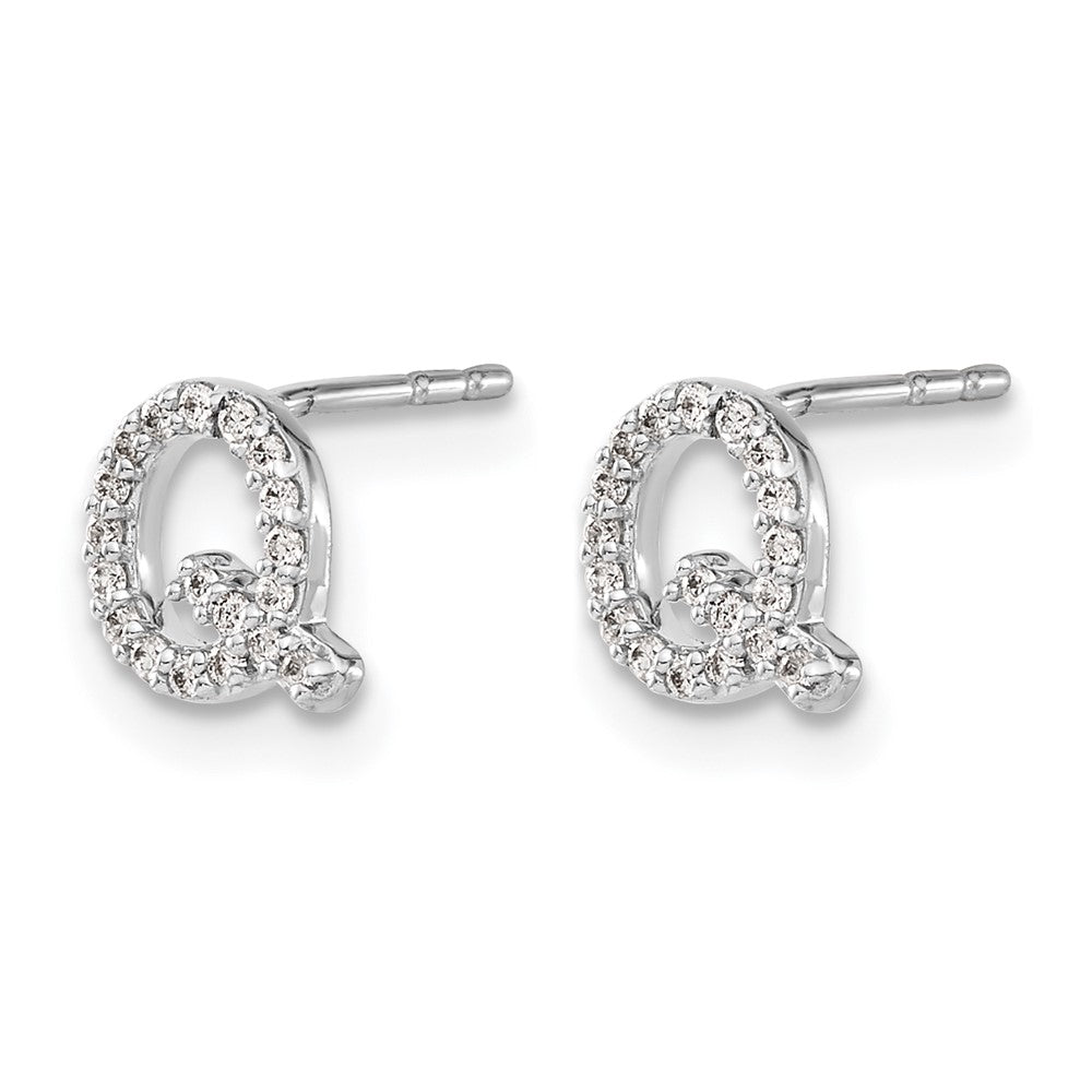 14k White Gold Diamond Initial Q Post Earrings