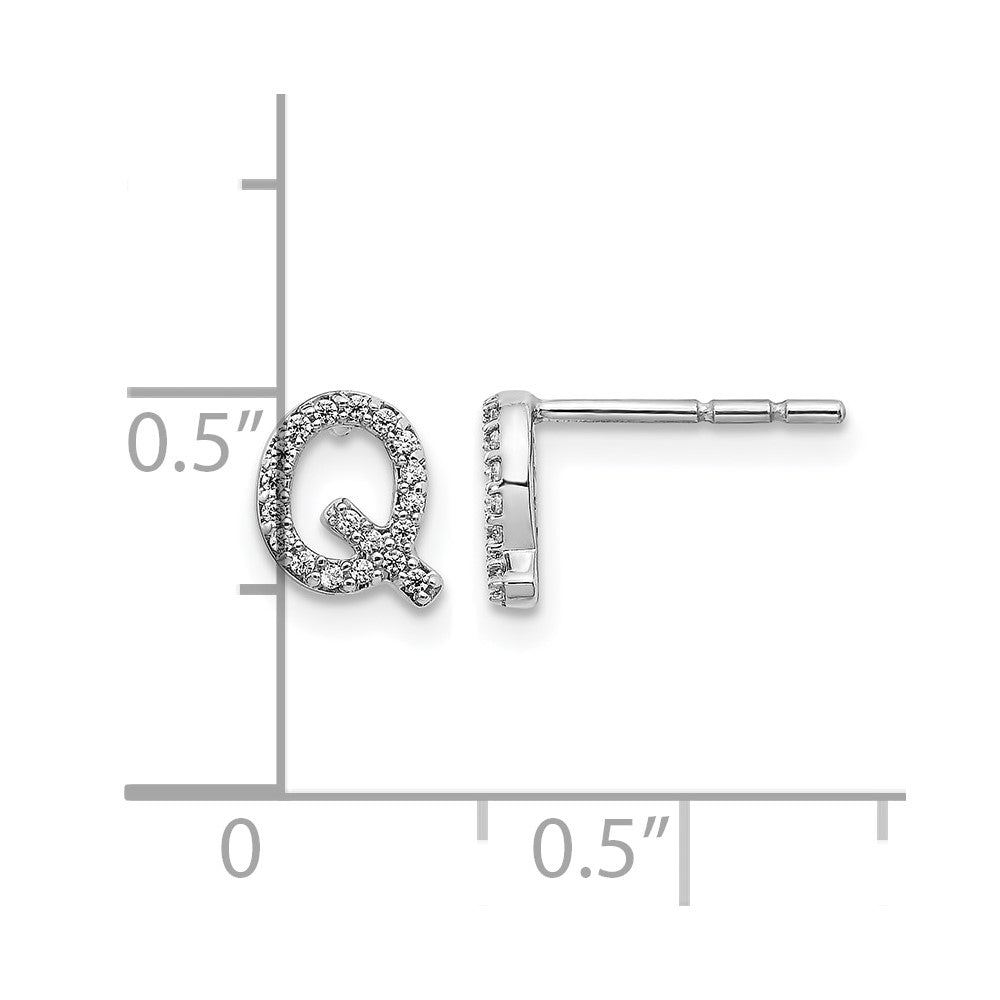 14k White Gold Diamond Initial Q Post Earrings