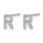 14k White Gold Diamond Initial R Post Earrings
