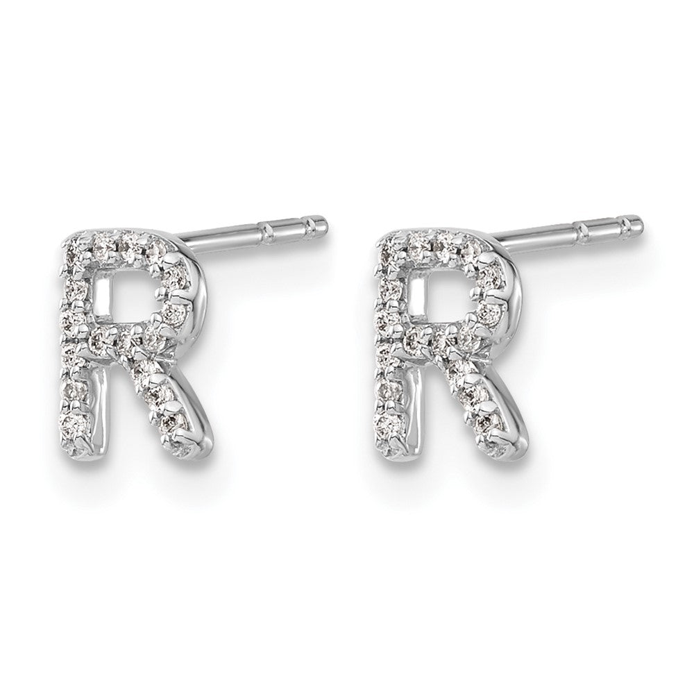 14k White Gold Diamond Initial R Post Earrings